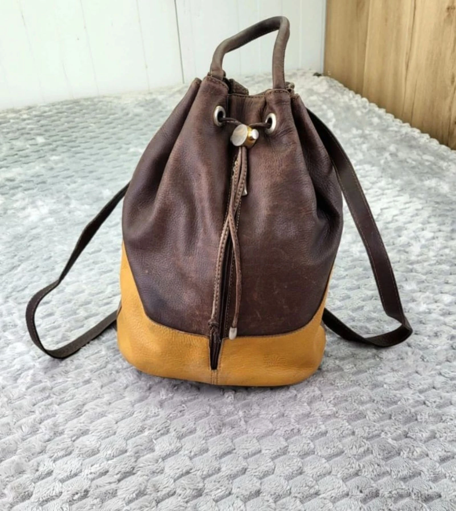 El Corte Inglés Real Leather Bucket Backpack Vintage Retro 90s